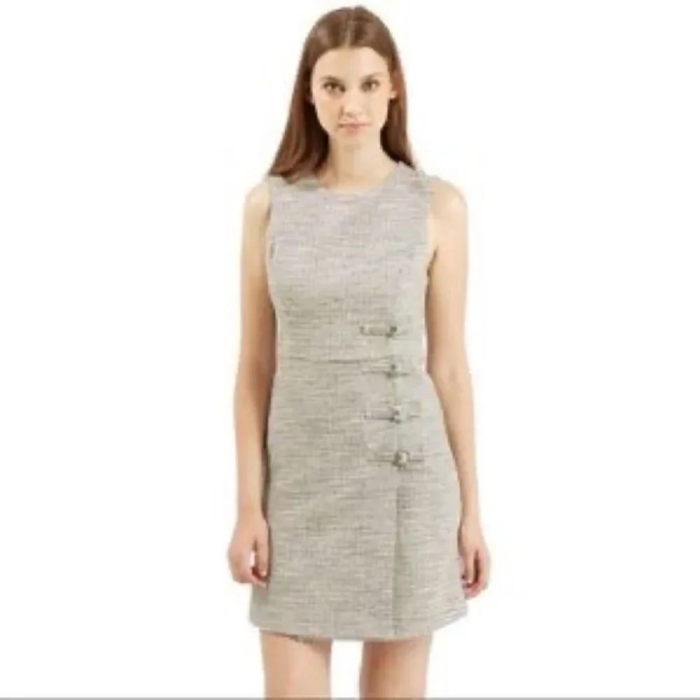 Topshop Black & White Tweed Sleeveless Dress with buckle detail